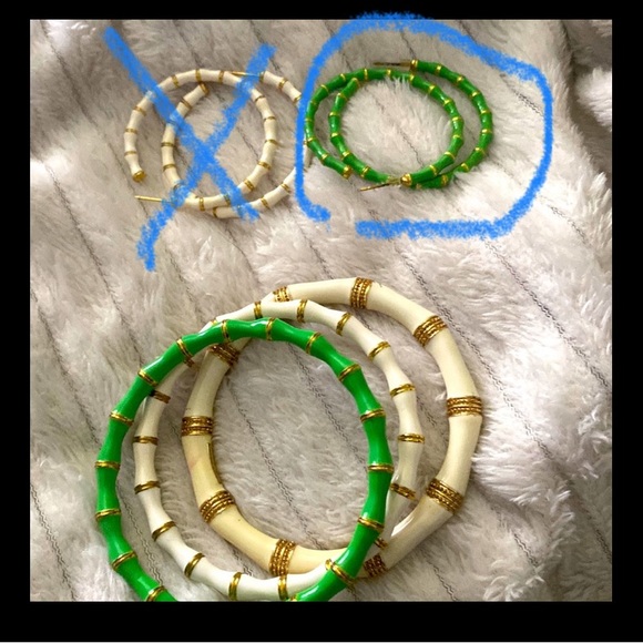Lilly Pulitzer Jewelry - Lot of Bracelets and Green Earrings. Gold Enamel Bamboo. One marked Lilly.